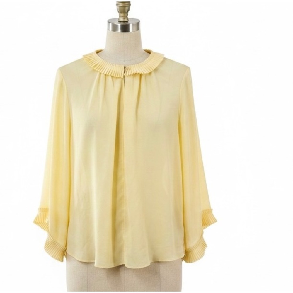 Ellen Tracy Yellow Pleated‎ Collar 3/4 Sleeve Blouse Plus Size 1X